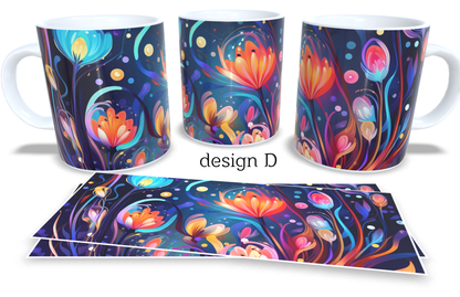 #227 Colourfull Coffee and Tea Mug. Coffee Cup. Tea Mug. Apstract floral design. Full colour sublimated