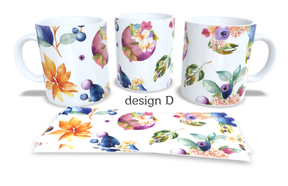 #241 Colourfull Coffee and Tea Mug. Coffee Cup. Tea Mug. abstract watercolour floral design. Full colour sublimated