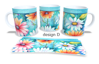 #063 Personalized Colourfull Coffee and Tea Mug. Coffee Cup. Tea Mug. Floral design. Full colour sublimated