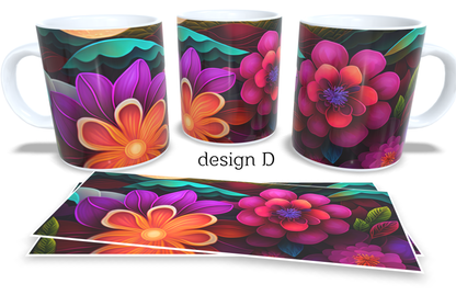 Colourfull Coffee and Tea Mug. Coffee Cup. Tea Mug. abstract 3D floral shapes. Full colour sublimated #218