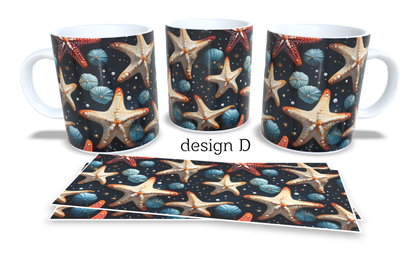 Colourfull Coffee and Tea Mug. Coffee Cup. Tea Mug. Shells and starfish. Full colour sublimated #002