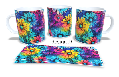 Colourfull Coffee and Tea Mug. Coffee Cup. Tea Mug. Watercolour floral design. Full colour sublimated #252