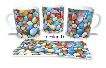 #049 Colourfull Coffee and Tea Mug. Coffee Cup. Tea Mug. Beach pebbles. Full colour sublimated