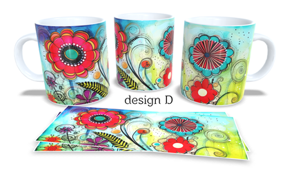 #106 Colourfull Coffee and Tea Mug. Coffee Cup. Tea Mug. Abstract floral design. Full colour sublimated