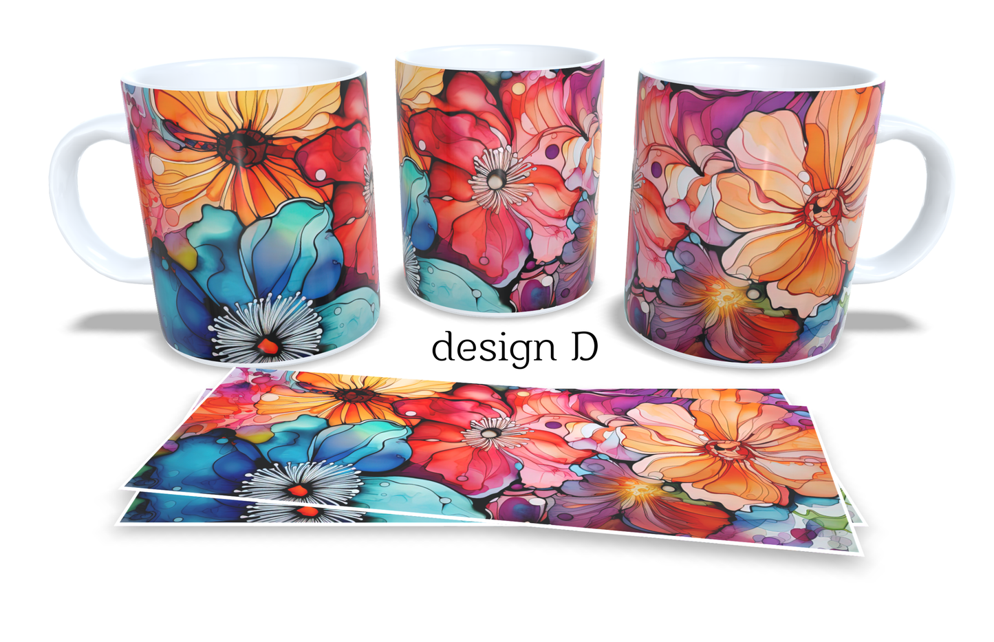 Colourfull Coffee and Tea Mug. Coffee Cup. Tea Mug. Watercolour floral design. Full colour sublimated #385