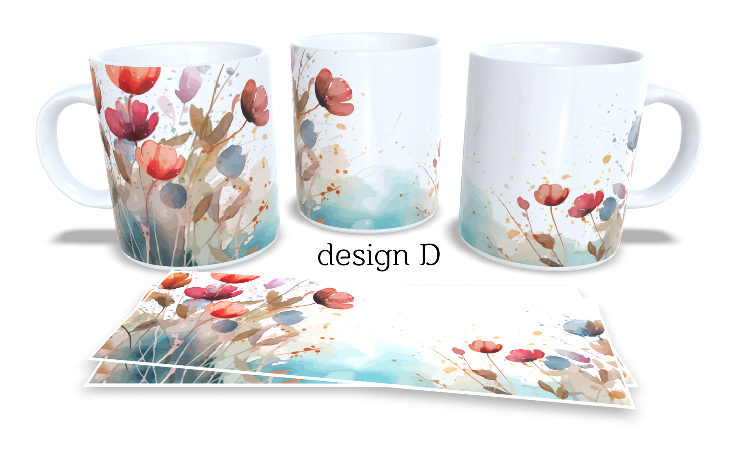 Colourfull Coffee and Tea Mug. Coffee Cup. Tea Mug. Watercolour floral design. Full colour sublimated #095