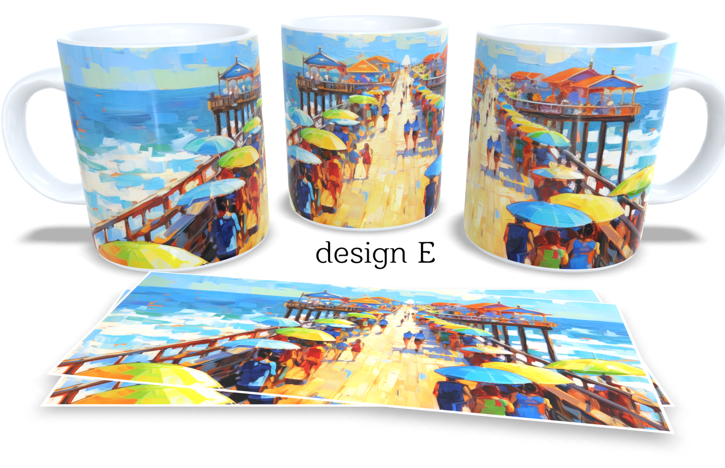 Colourfull Coffee and Tea Mug. Coffee Cup. Tea Mug. Watercolour boardwalk abstract painting. Full colour sublimated #216