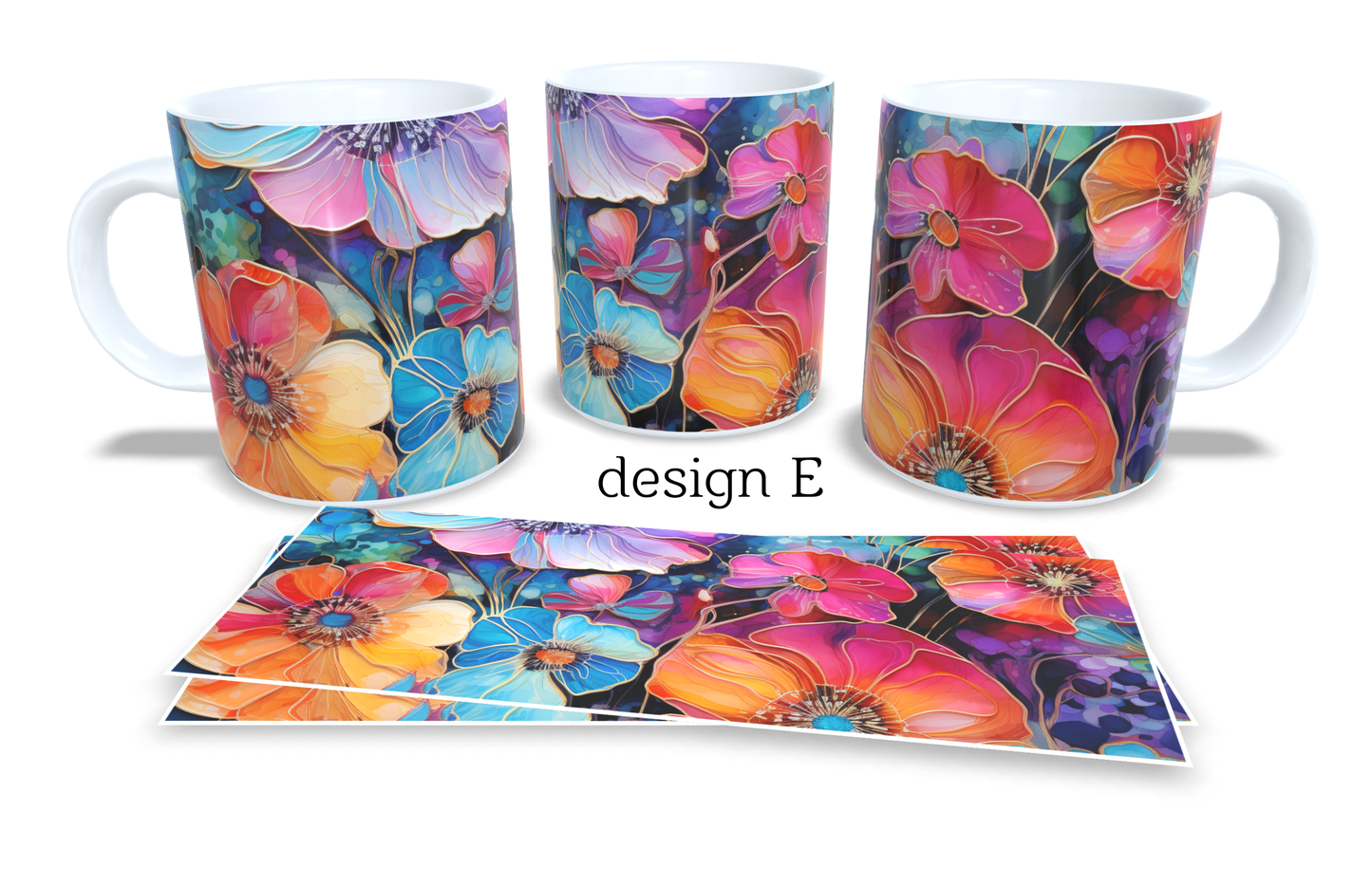 Colourfull Coffee and Tea Mug. Coffee Cup. Tea Mug. Watercolour floral design. Full colour sublimated #385