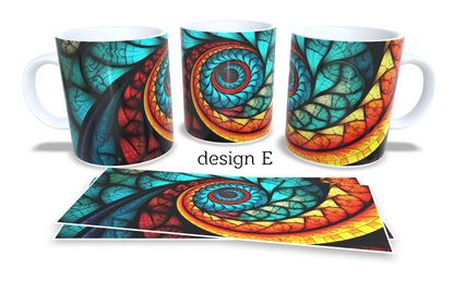 Colourfull Coffee and Tea Mug. Coffee Cup. Tea Mug. Abstract colourfull shapes. Full colour sublimated #256