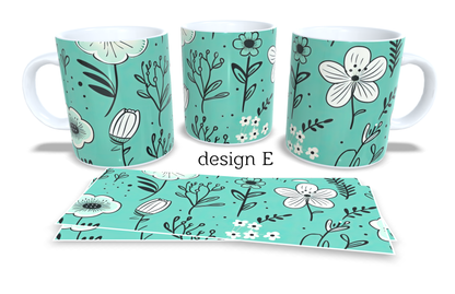 #423 Colourfull Coffee and Tea Mug. Coffee Cup. Tea Mug. Delicate floral design. Full colour sublimated