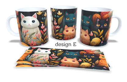 #065 Colourfull Coffee and Tea Mug. Coffee Cup. Tea Mug. Cute cats design. Full colour sublimated