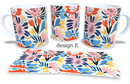 #208 Colourfull Coffee and Tea Mug. Coffee Cup. Tea Mug. Abstract floral design. Full colour sublimated