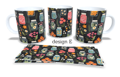 Colourfull Coffee and Tea Mug. Coffee Cup. Tea Mug. Colourfull Jars filled with flowers. Full colour sublimated #205