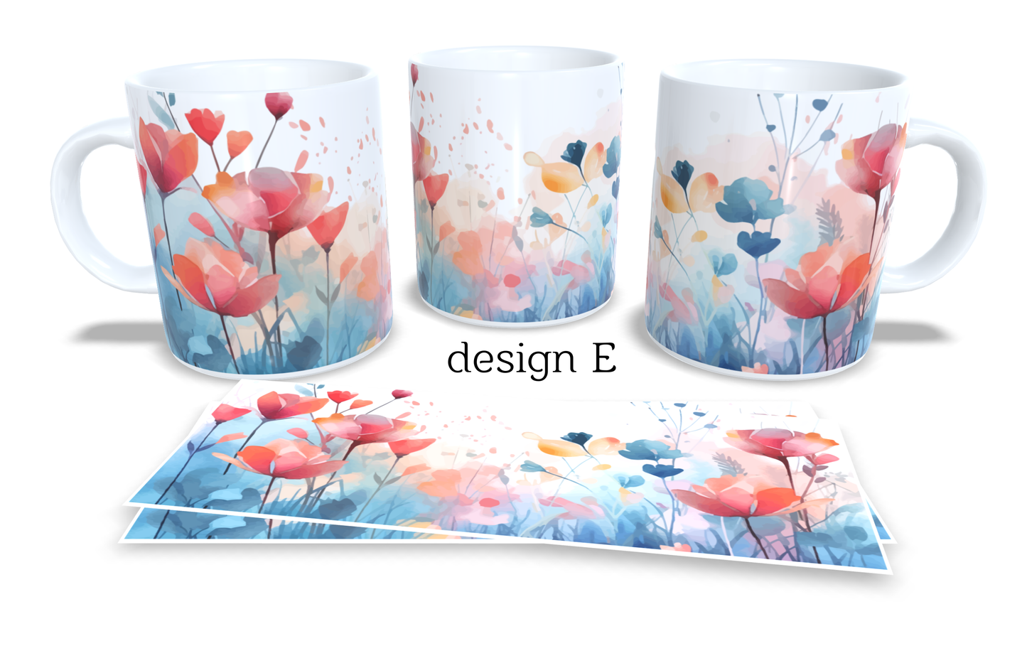 Colourfull Coffee and Tea Mug. Coffee Cup. Tea Mug. Watercolour floral design. Full colour sublimated #095