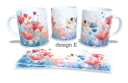 Colourfull Coffee and Tea Mug. Coffee Cup. Tea Mug. Watercolour floral design. Full colour sublimated #095