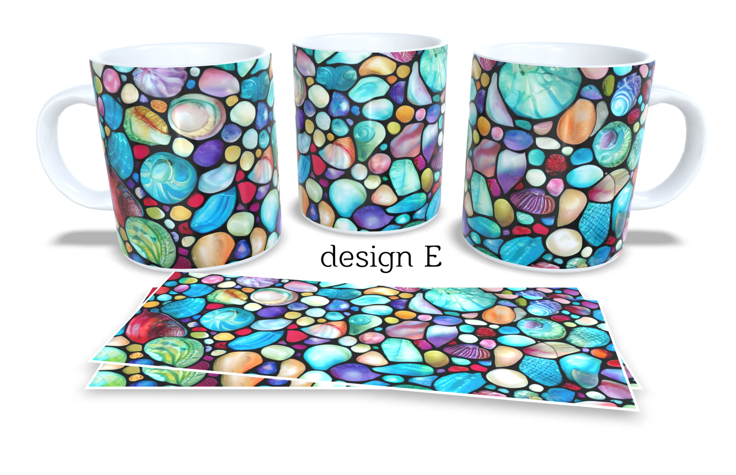 #049 Colourfull Coffee and Tea Mug. Coffee Cup. Tea Mug. Beach pebbles. Full colour sublimated