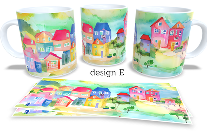 Colourfull Coffee and Tea Mug. Coffee Cup. Tea Mug. Abstract beach vilage. Full colour sublimated #210