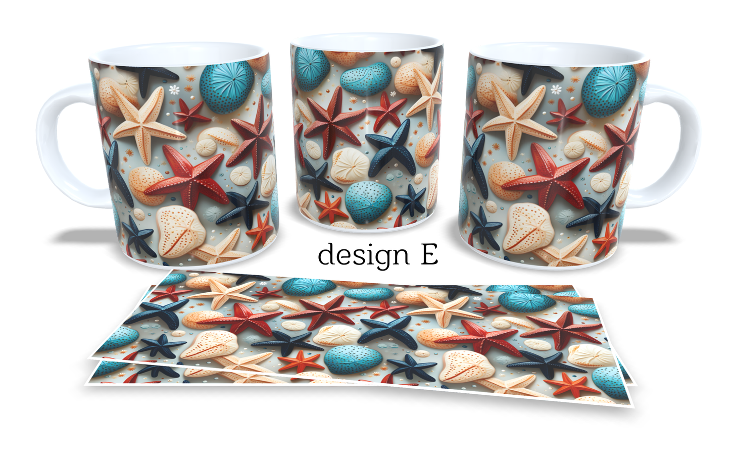 Colourfull Coffee and Tea Mug. Coffee Cup. Tea Mug. Shells and starfish. Full colour sublimated #002