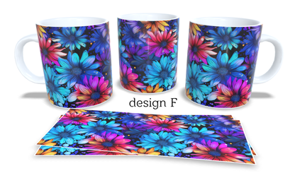 Colourfull Coffee and Tea Mug. Coffee Cup. Tea Mug. Watercolour floral design. Full colour sublimated #252