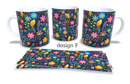 #242 Colourfull Coffee and Tea Mug. Coffee Cup. Tea Mug. Boho floral design. Full colour sublimated