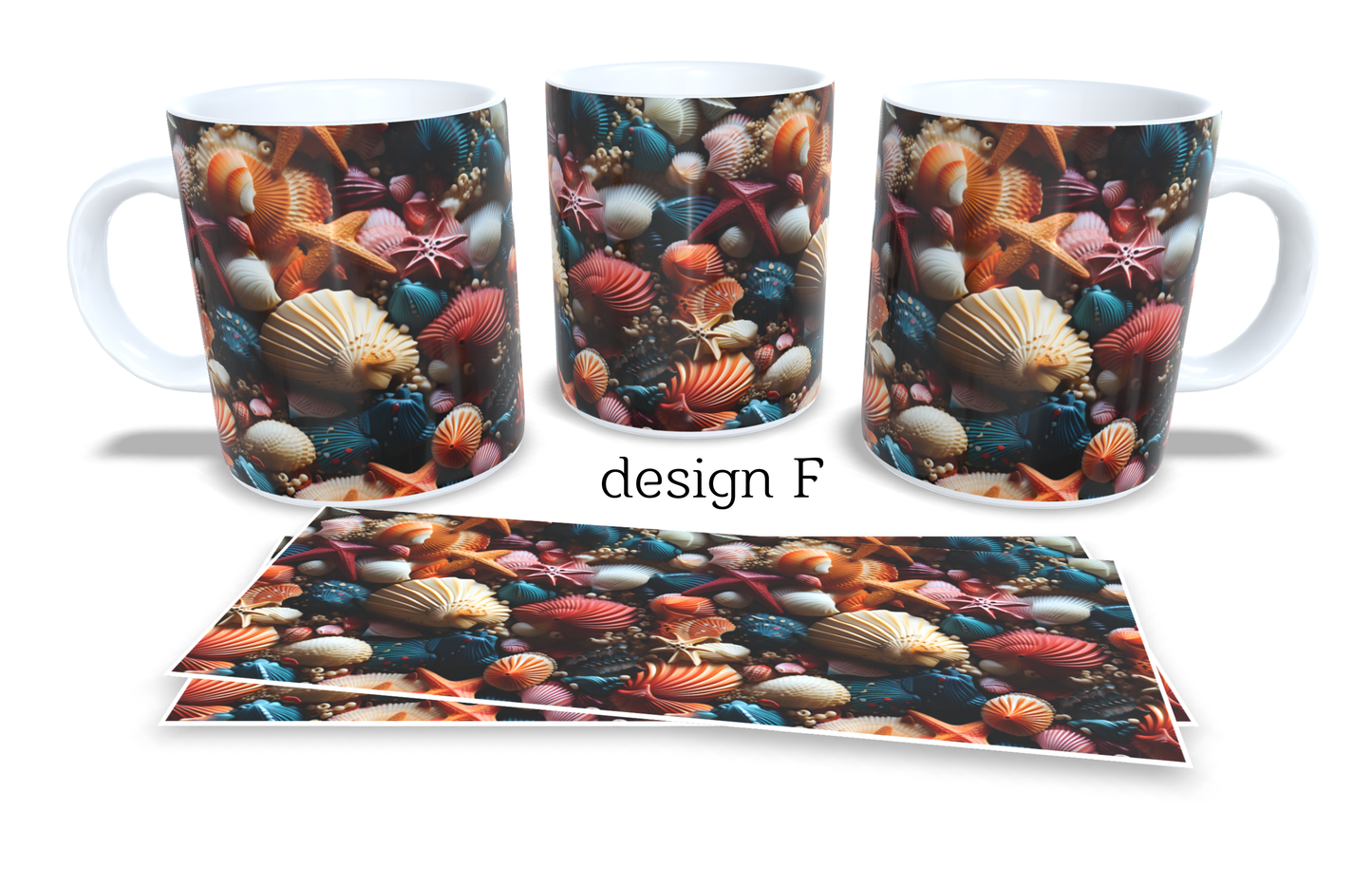 Colourfull Coffee and Tea Mug. Coffee Cup. Tea Mug. Shells and starfish. Full colour sublimated #002