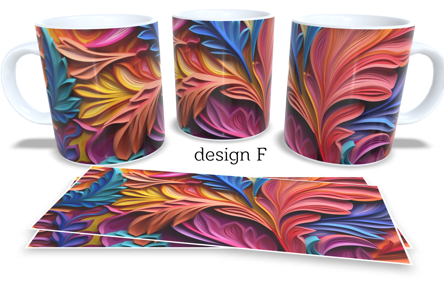 Colourfull Coffee and Tea Mug. Coffee Cup. Tea Mug. 3D AI coloured abstract leaves. Full colour sublimated #215