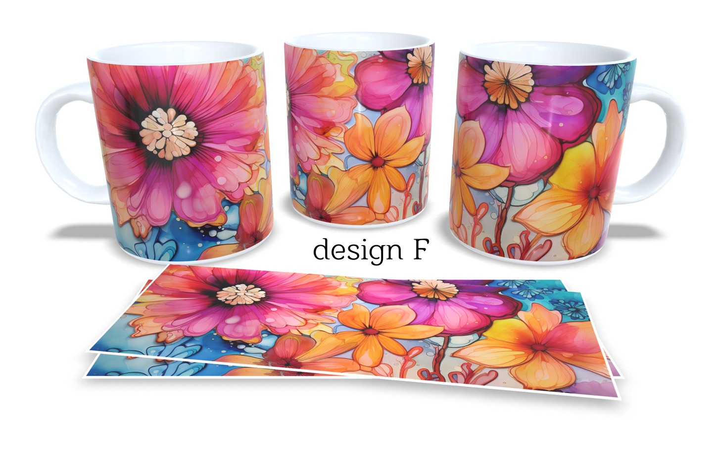 Colourfull Coffee and Tea Mug. Coffee Cup. Tea Mug. Watercolour floral design. Full colour sublimated #385