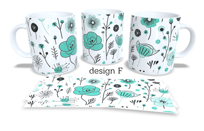 #423 Colourfull Coffee and Tea Mug. Coffee Cup. Tea Mug. Delicate floral design. Full colour sublimated