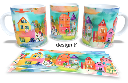 Colourfull Coffee and Tea Mug. Coffee Cup. Tea Mug. Abstract beach vilage. Full colour sublimated #210