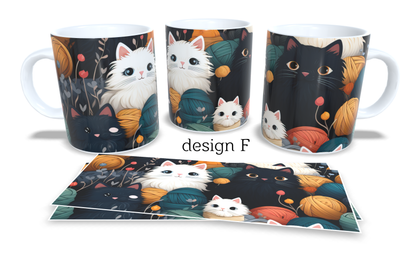 #065 Colourfull Coffee and Tea Mug. Coffee Cup. Tea Mug. Cute cats design. Full colour sublimated