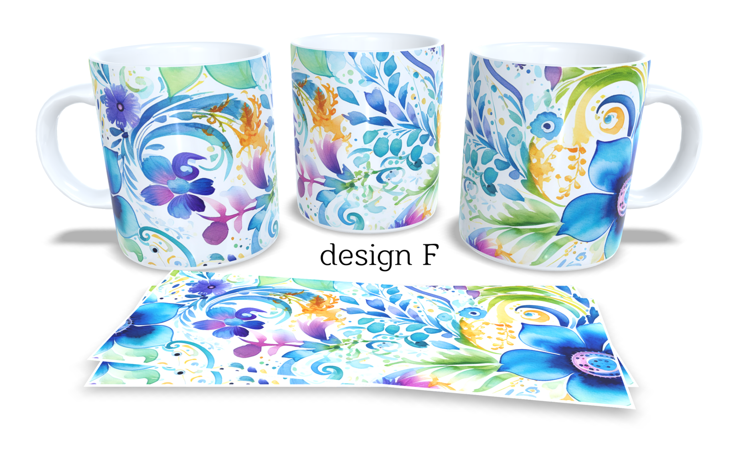 #250 Colourfull Coffee and Tea Mug. Coffee Cup. Tea Mug. Abstract watercolour floral design. Full colour sublimated