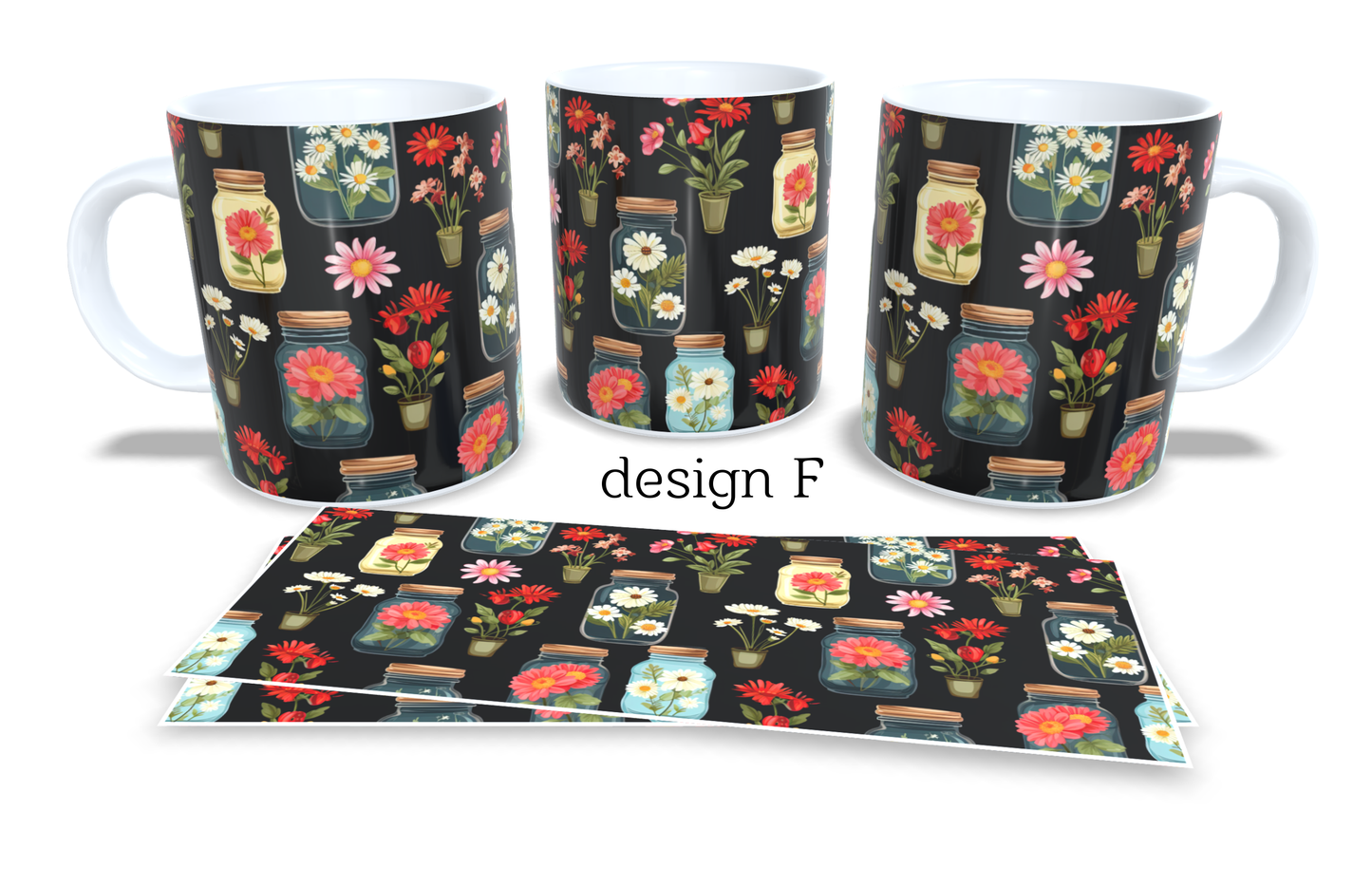 Colourfull Coffee and Tea Mug. Coffee Cup. Tea Mug. Colourfull Jars filled with flowers. Full colour sublimated #205