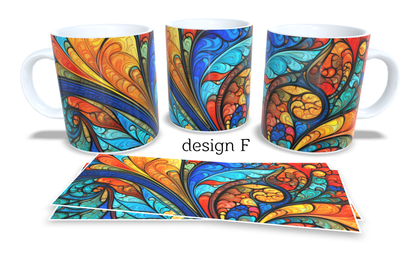 Colourfull Coffee and Tea Mug. Coffee Cup. Tea Mug. Abstract colourfull shapes. Full colour sublimated #256