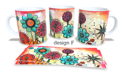 #106 Colourfull Coffee and Tea Mug. Coffee Cup. Tea Mug. Abstract floral design. Full colour sublimated