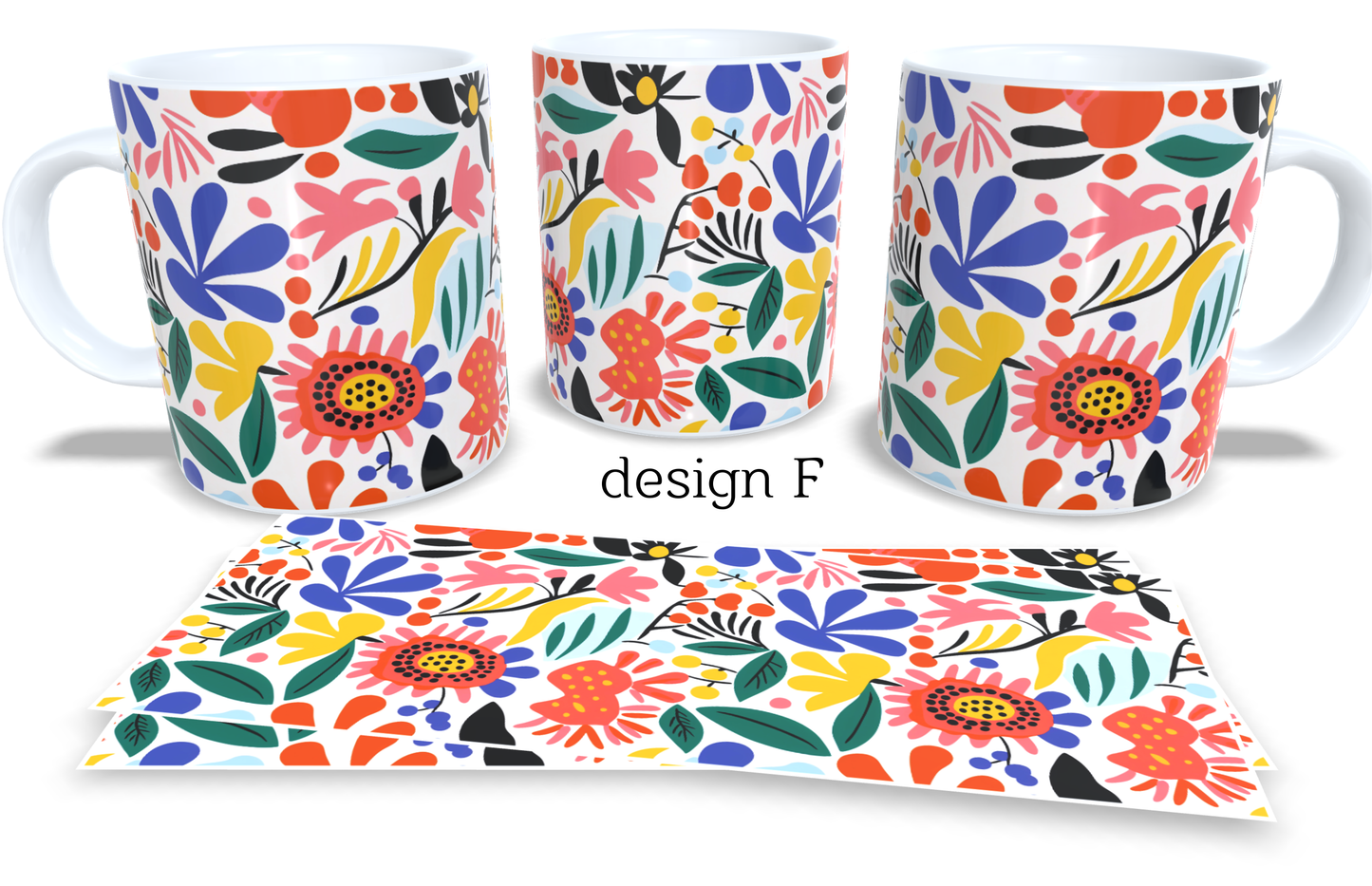 #208 Colourfull Coffee and Tea Mug. Coffee Cup. Tea Mug. Abstract floral design. Full colour sublimated