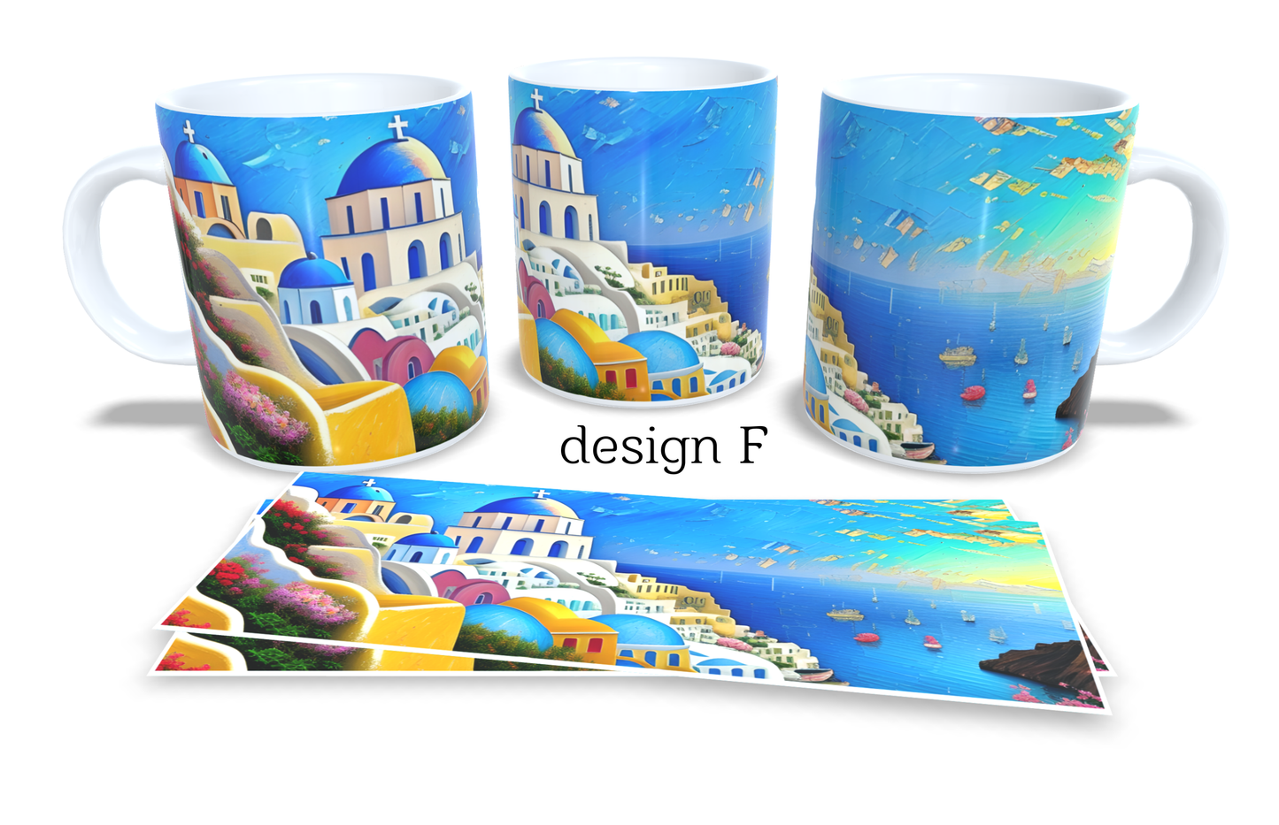 #056 Colourfull Coffee and Tea Mug. Coffee Cup. Tea Mug. Santorini Greece. Full colour sublimated