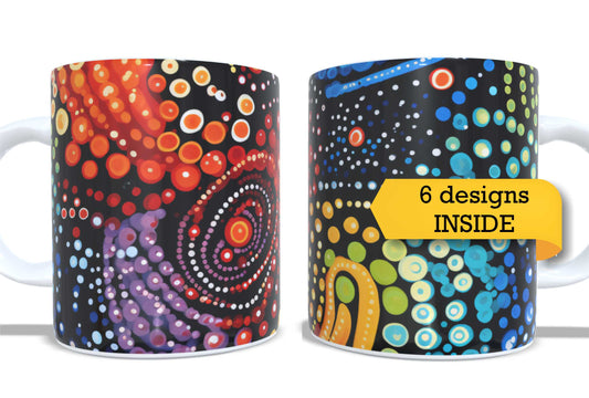 #350 - Set of 2 Coffee and Tea Mugs. Aboriginal Art. Full colour sublimated