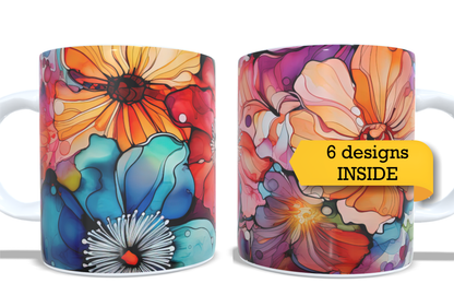 Colourfull Coffee and Tea Mug. Coffee Cup. Tea Mug. Watercolour floral design. Full colour sublimated #385