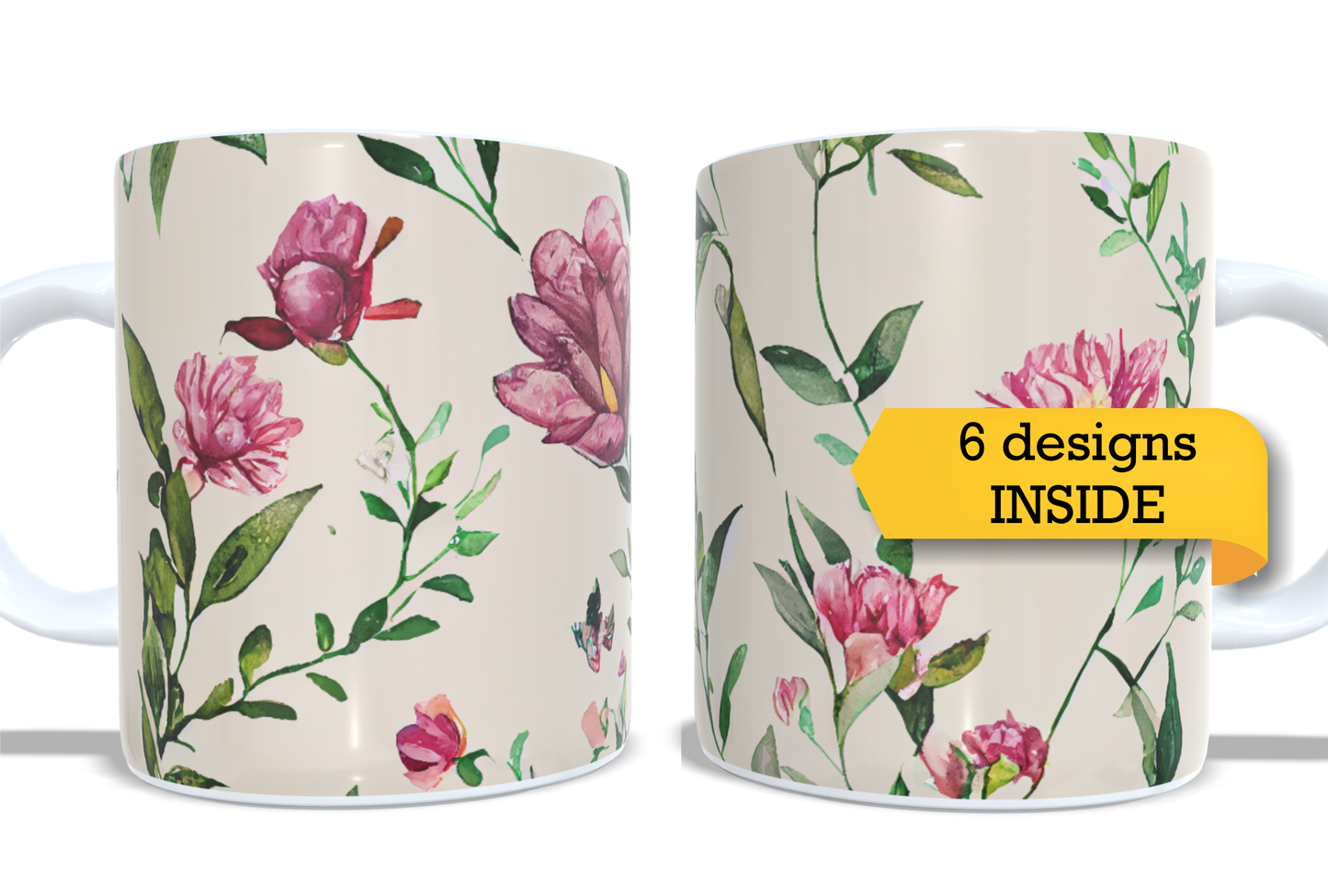 Colourfull Coffee and Tea Mug. Coffee Cup. Tea Mug. Watercolour floral design.