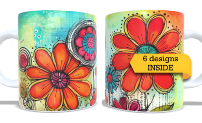 #106 Colourfull Coffee and Tea Mug. Coffee Cup. Tea Mug. Abstract floral design. Full colour sublimated