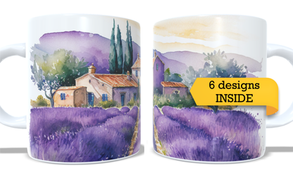 Colourfull Coffee and Tea Mug. Coffee Cup. Tea Mug. Lavander fields. Full colour sublimated #224