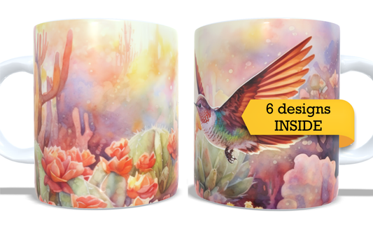 #092 Colourfull Coffee and Tea Mug. Coffee Cup. Tea Mug. Birds in floral garden. Full colour sublimated