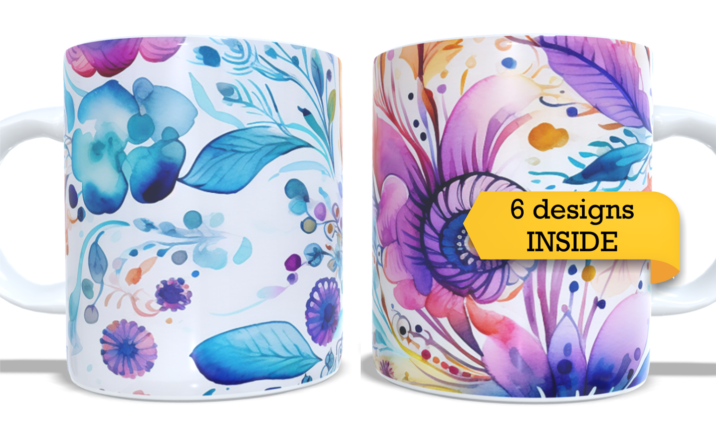 #250 Colourfull Coffee and Tea Mug. Coffee Cup. Tea Mug. Abstract watercolour floral design. Full colour sublimated