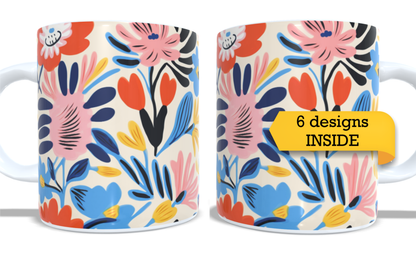 #208 Colourfull Coffee and Tea Mug. Coffee Cup. Tea Mug. Abstract floral design. Full colour sublimated