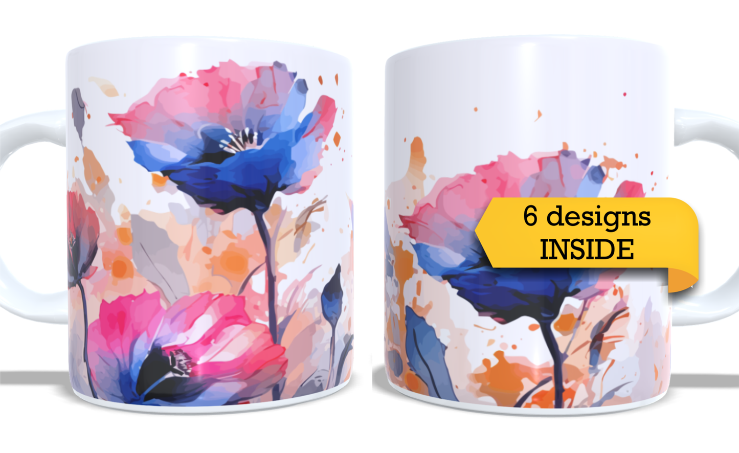 Colourfull Coffee and Tea Mug. Coffee Cup. Tea Mug. Watercolour floral design. Full colour sublimated #095