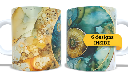 Colourfull Coffee and Tea Mug. Coffee Cup. Tea Mug. Abstract shells design. Full colour sublimated #014