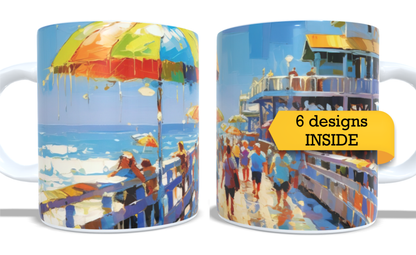 Colourfull Coffee and Tea Mug. Coffee Cup. Tea Mug. Watercolour boardwalk abstract painting. Full colour sublimated #216