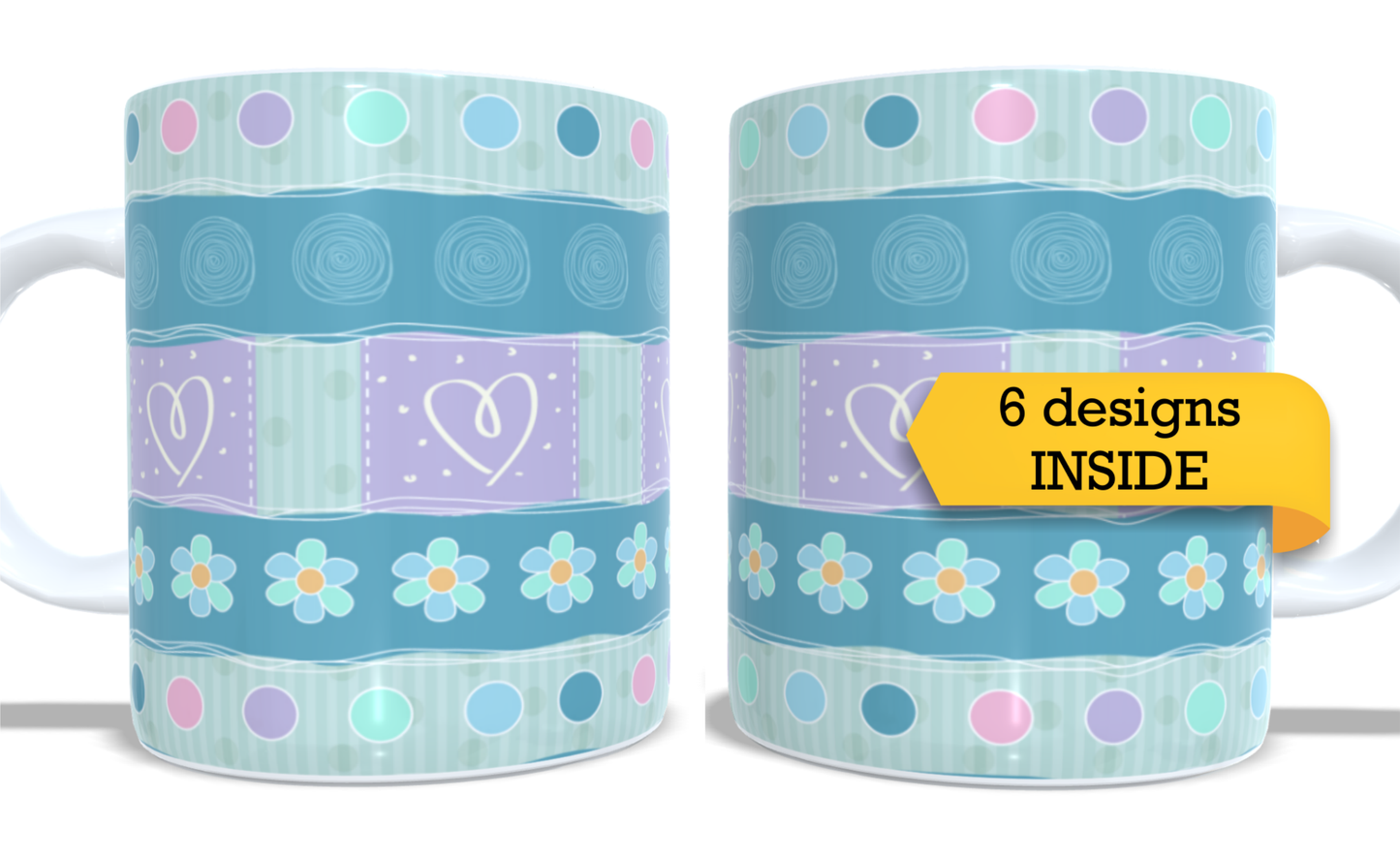 #230 Colourfull Coffee and Tea Mug. Coffee Cup. Tea Mug. Beautiful chic design with hearts. Full colour sublimated