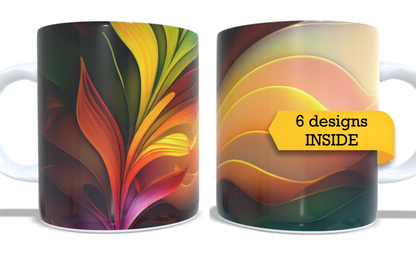 Colourfull Coffee and Tea Mug. Coffee Cup. Tea Mug. abstract 3D floral shapes. Full colour sublimated #218