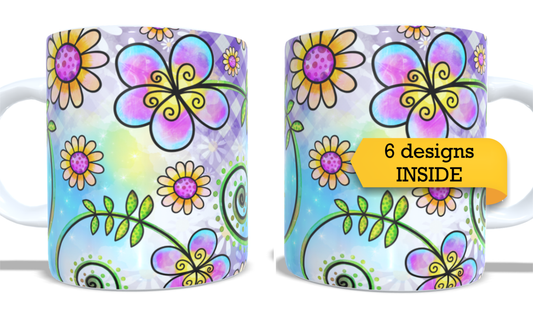 #017 Colourfull Coffee and Tea Mug. Coffee Cup. Tea Mug. Abstract floral design. Full colour sublimated